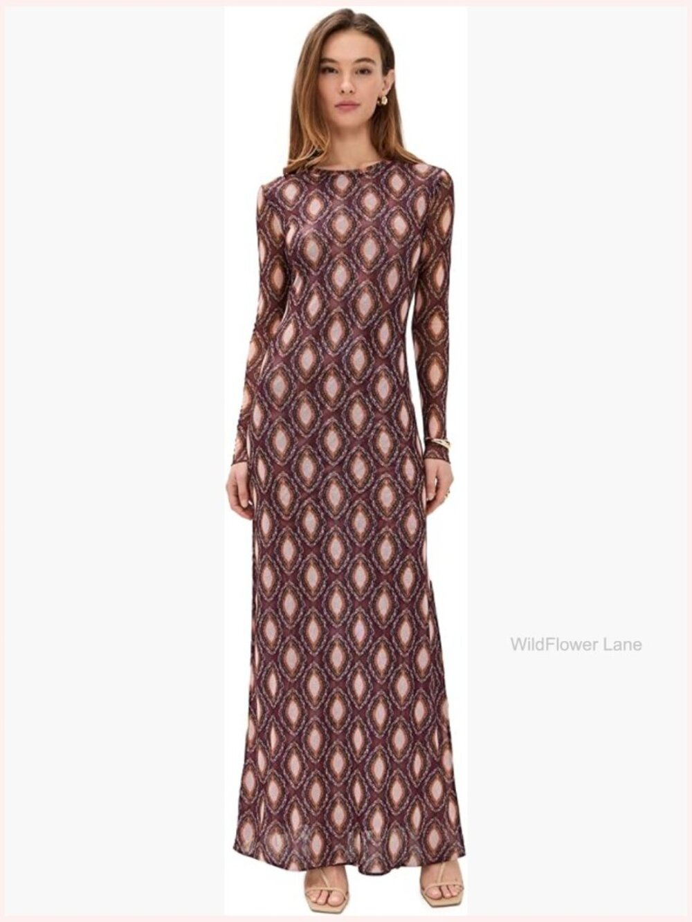 Maxi Dress with Thigh-High Slit, Long Sleeve, Pull On, Lightweight Mesh